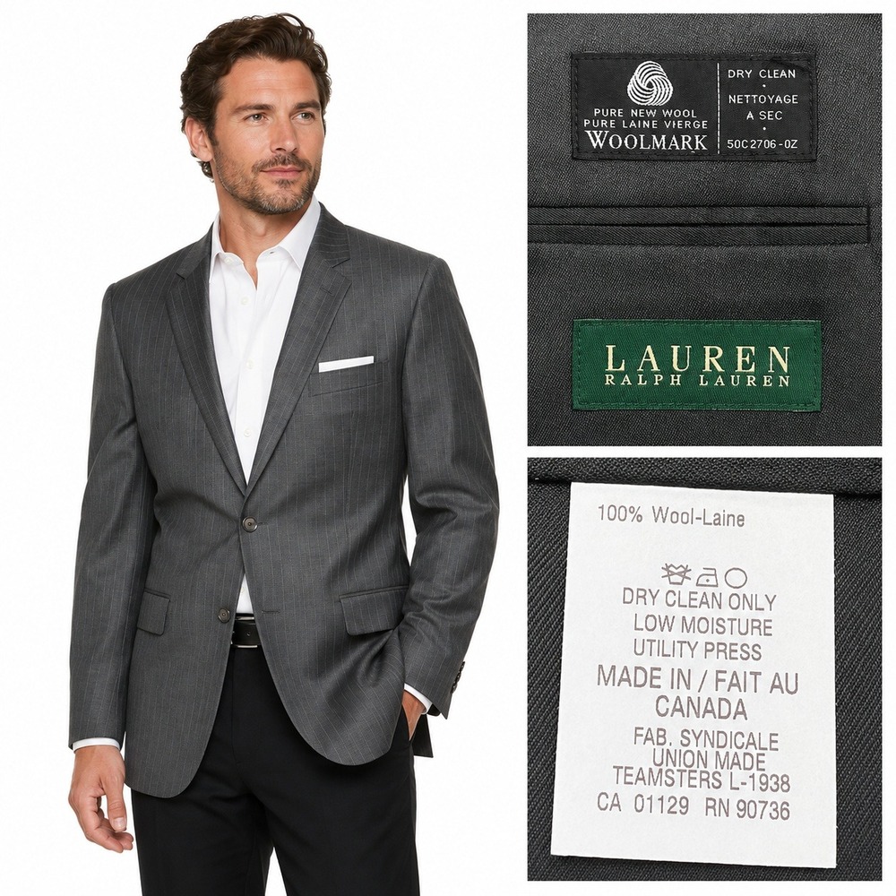 Lauren Ralph Lauren Sport Coat Mens 58R Gray Pinstripe Wool Suit Jacket Blazer